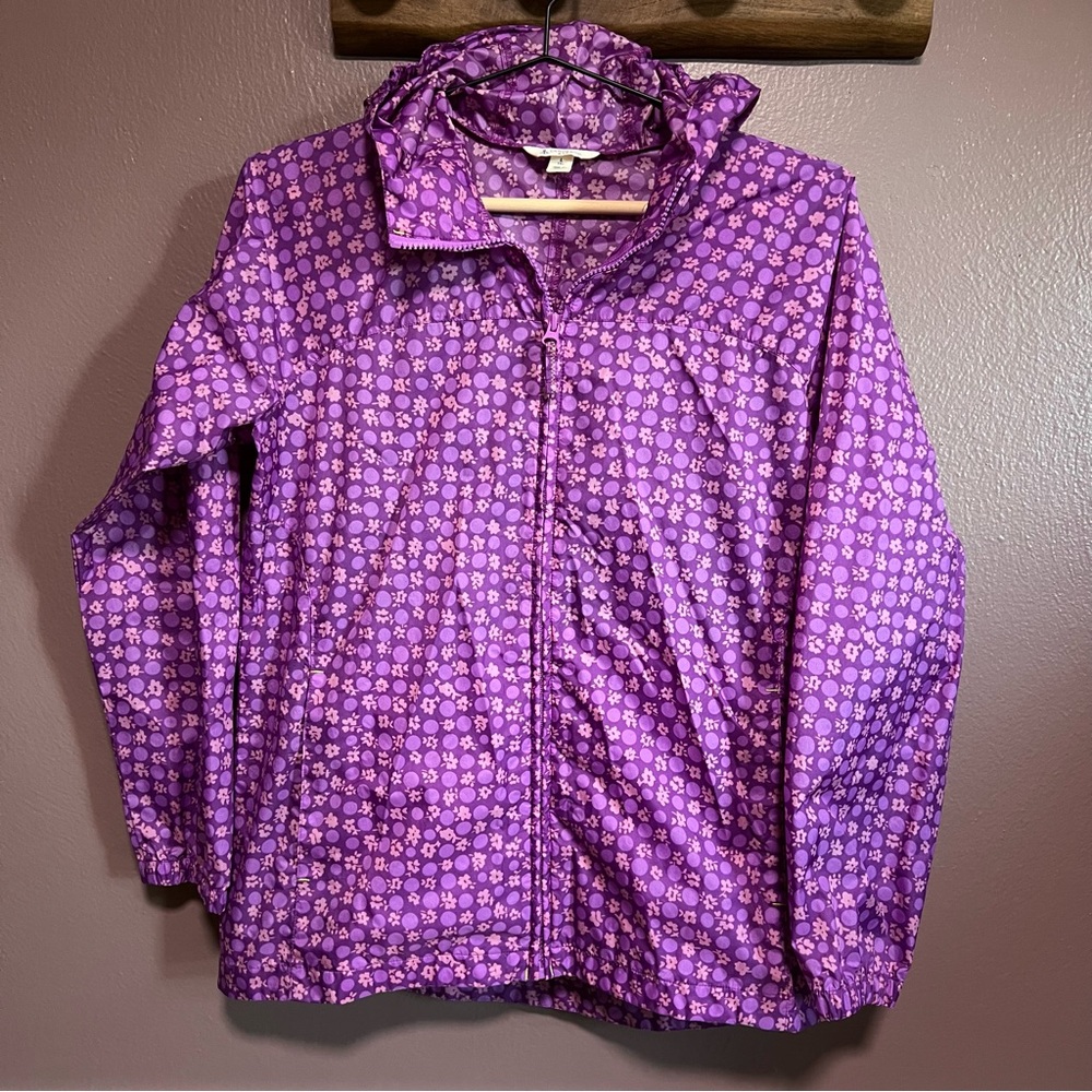 Lands End Girls Purple Floral Rain Jacket
